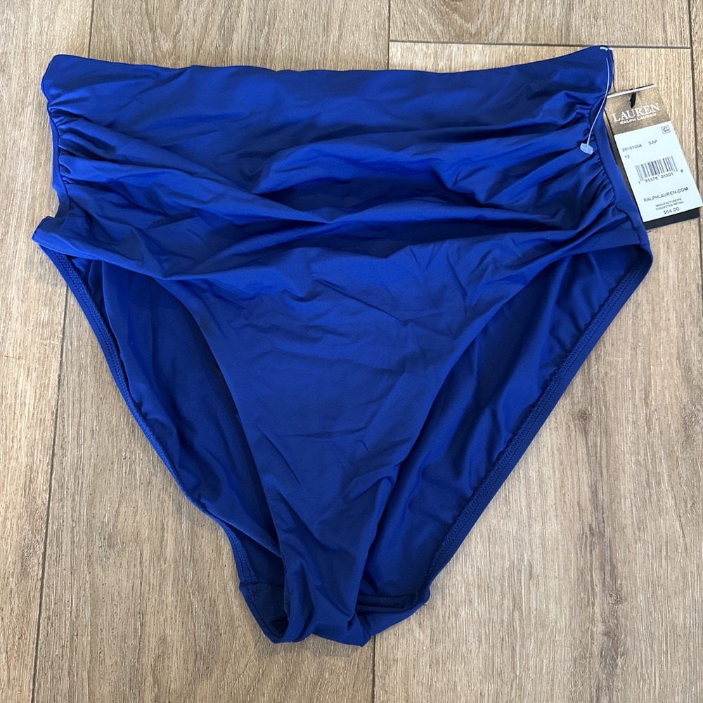Lauren Ralph Lauren Womens Size 12 Blue High Waist Swim Bottoms Slimming Fit NEW